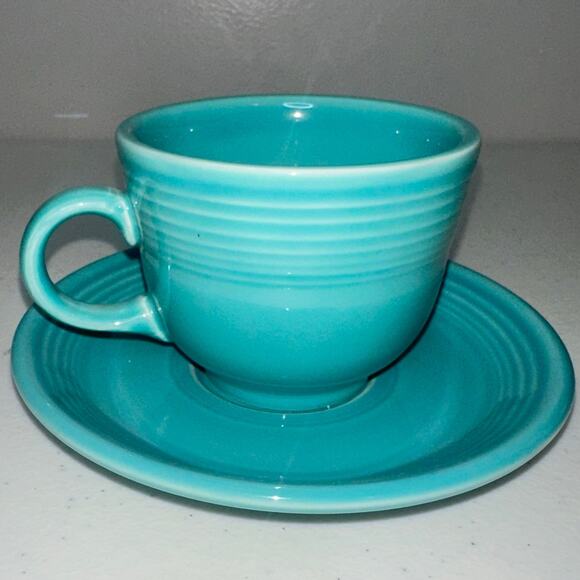Fiestaware Classic 7 3/4 oz Turquoise Tea Cup and Saucer Set - Picture 1 of 6